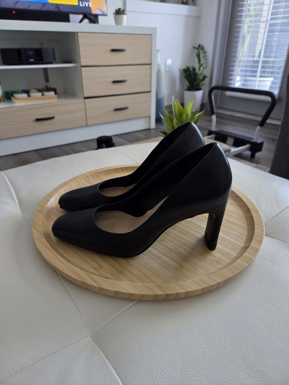 Alfani Black Leather-Look Mid Block Heel Pumps - Picture 6 of 6